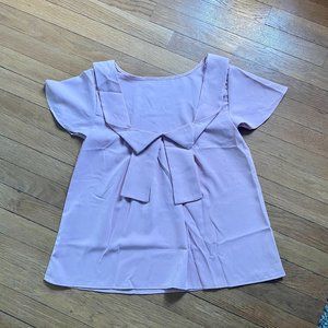 Boho Chic Bow Pink Top Blouse Cap Sleeve